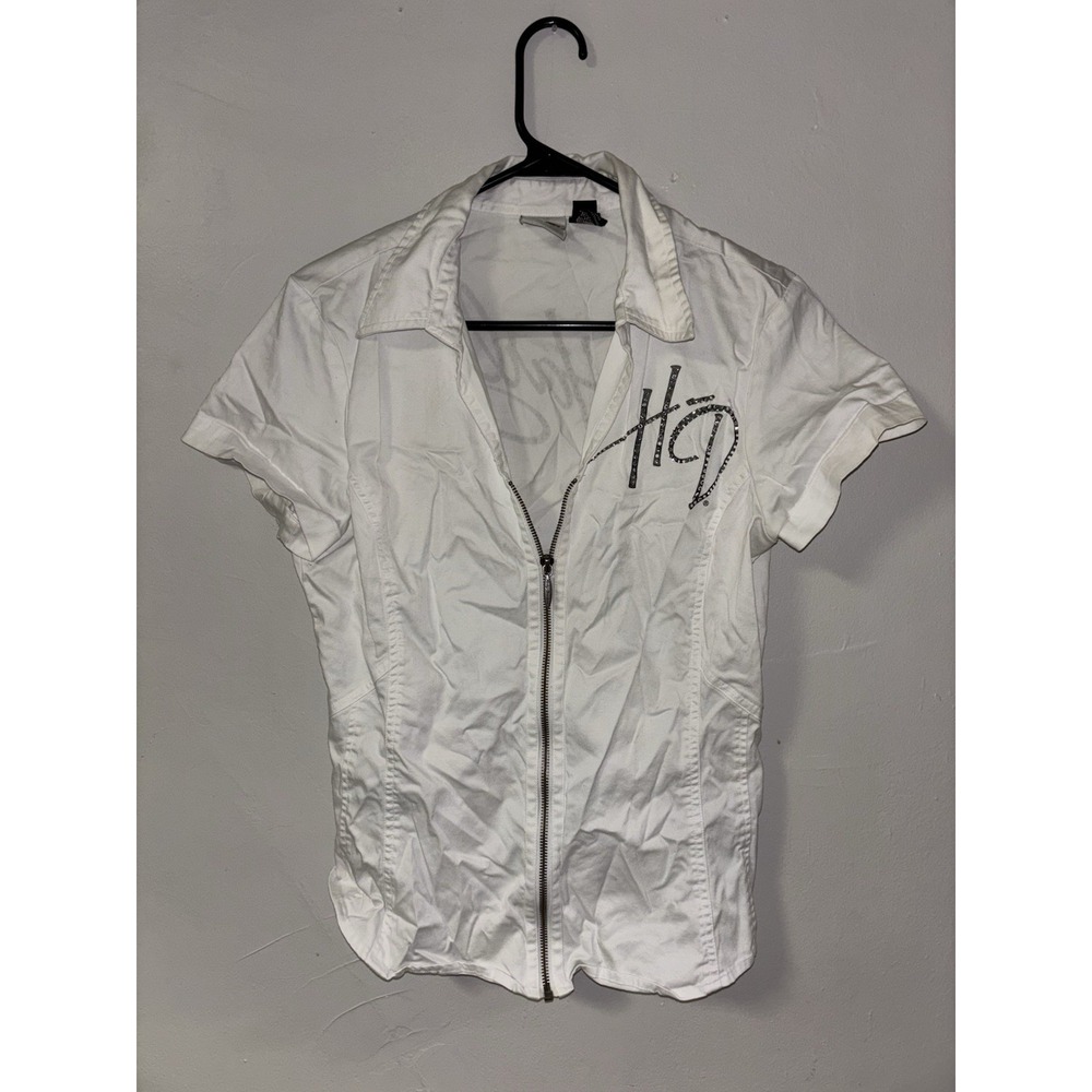Harley Davidson Size Medium Women's White Zip Up Riding Tshirt